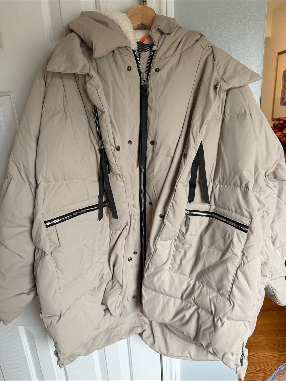 Orolay Beige Quilted Puffer Down Feather Coat with Hood 3XL